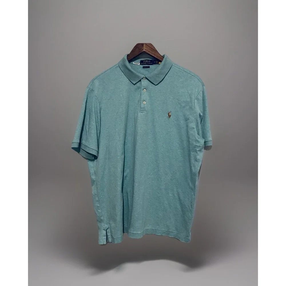 Polo Ralph Lauren Men's Polo Shirt Heathered‎ Green Large Lightweight Classic